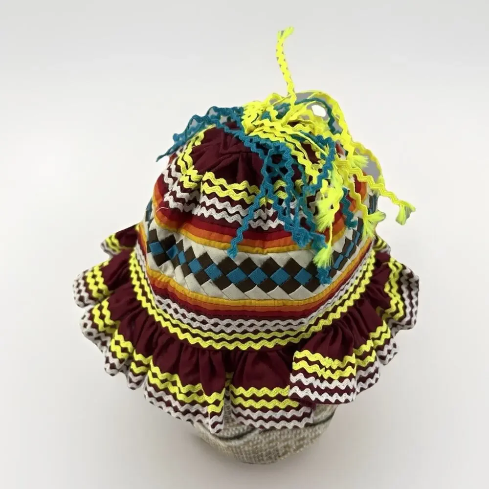 Vintage Handmade Seminole Native American Child’s Hat – Patchwork Ribbon Trim
